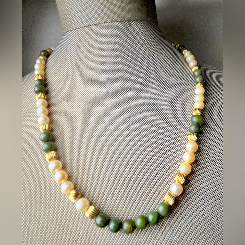 14KT Gf Jade And Pearl Necklace